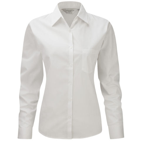 Russell Collection Ladies Long Sleeve Easy Care Cotton Poplin Blouse