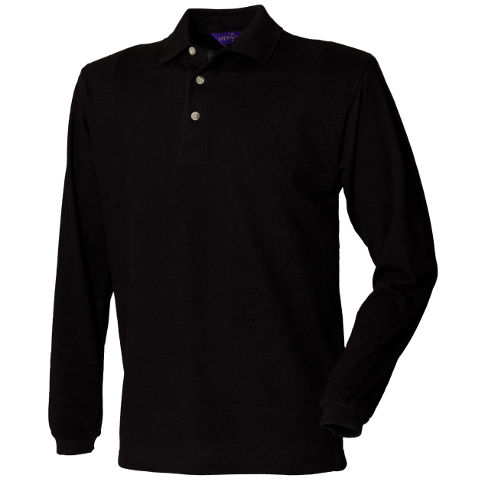 Henbury Long Sleeve Classic Cotton Pique Polo Shirt
