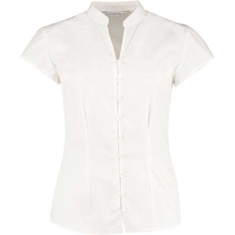 Kustom Kit Ladies Continental Mandarin Collar Cap Sleeve Blouse
