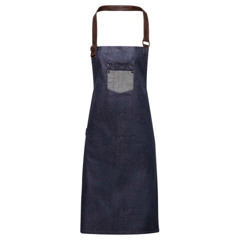 Premier Division Waxed-Look Denim Bib Apron With Faux Leather