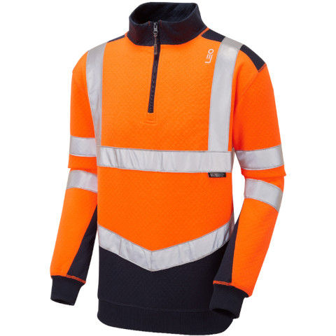 Leo Workwear Hi Vis Tapeley EcoViz PC Dual Colour 1/4 Zip Sweatshirt