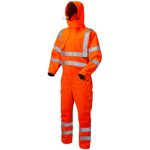 Leo Workwear Hi Vis Watertown Stretch Coverall in Hi-Vis Orange