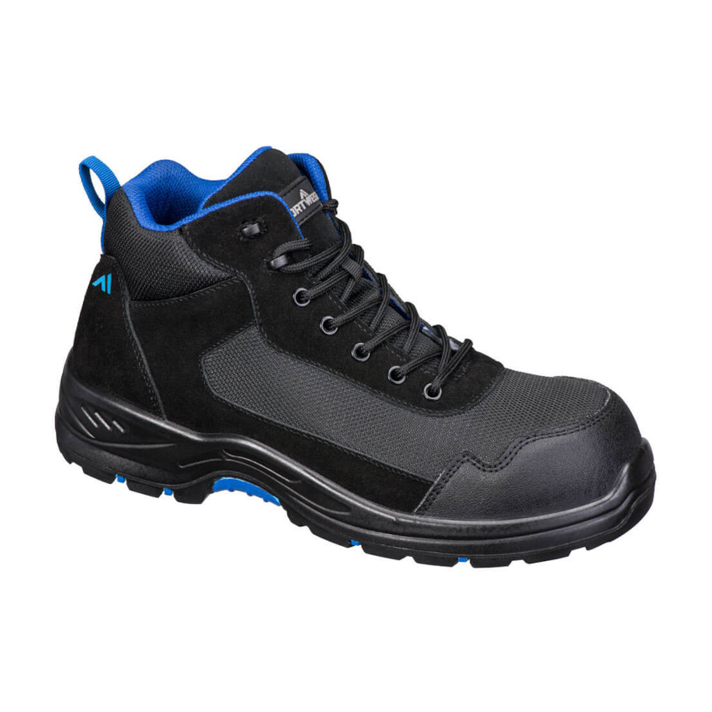 Portwest Composite Textile Suede Mid Boot S3L HRO SR FO in Black/Blue