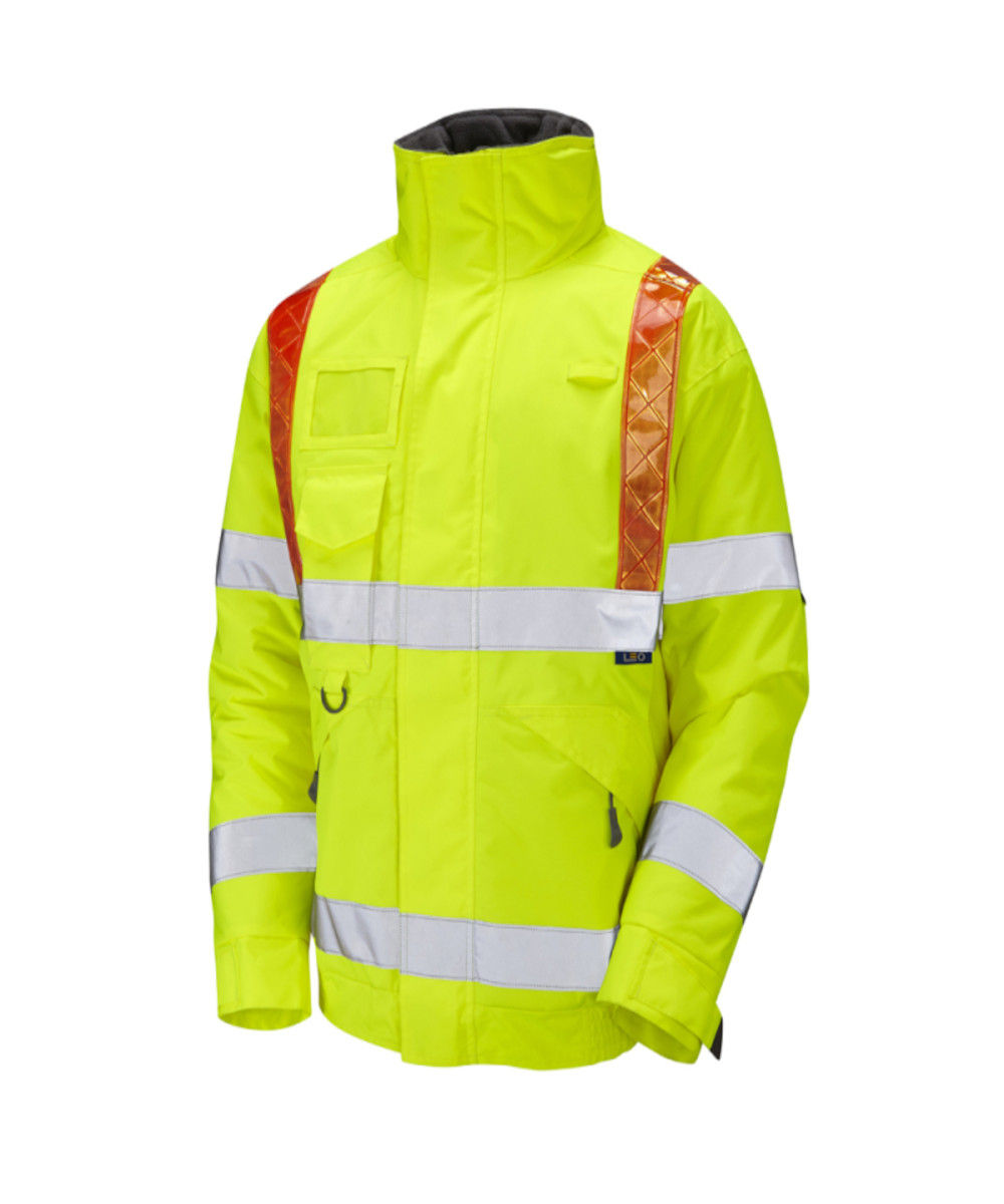 Leo Workwear Hi Vis Portmore Orange Brace Superior Bomber Jacket in Hi-Vis Yellow