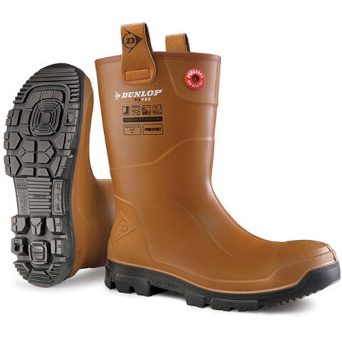 Dunlop Purofort Rigpro Full Safety Unlined Wellington in Tan