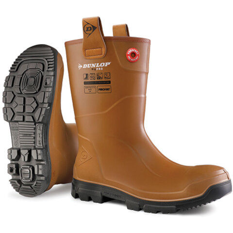 Dunlop Purofort Rigpro Full Safety Fur Lined Wellington in Tan