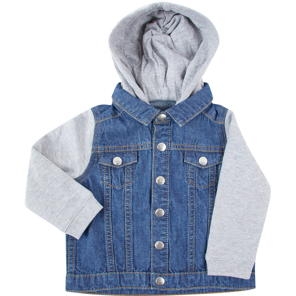 Larkwood Denim Jacket With Fleece Hood And Sleeves in Blue
