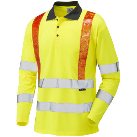 Leo Workwear Hi Vis Bickleton Orange Brace Coolviz EcoViz RP Sleeved Polo Shirt in Hi-Vis Yellow