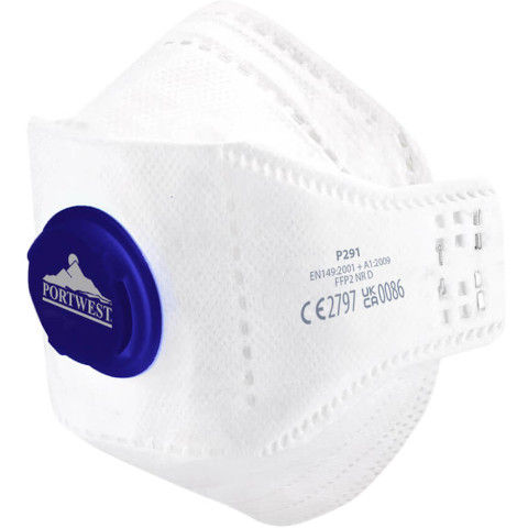 Portwest EAGLE FFP2 Valved Dolomite Fold Flat Respirator (Pack of 10) in White