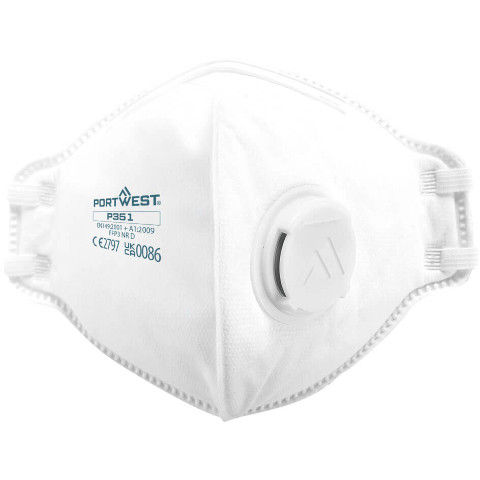 Portwest FFP3 Valved Dolomite Fold Flat Respirator (Pk20) in White