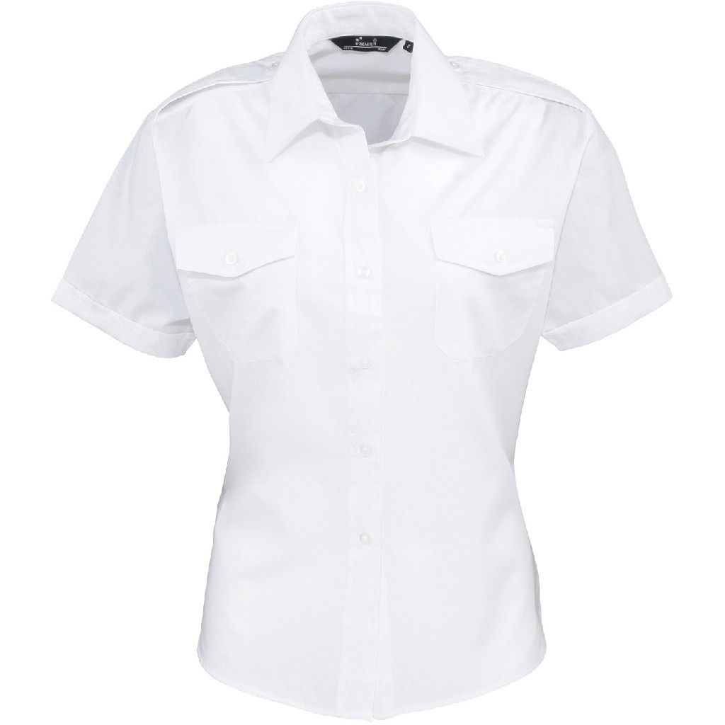 Premier Women's Short Sleeve Pilot Blouse in White