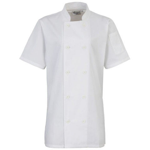 Premier Ladies Short Sleeve Chef's Jacket in White