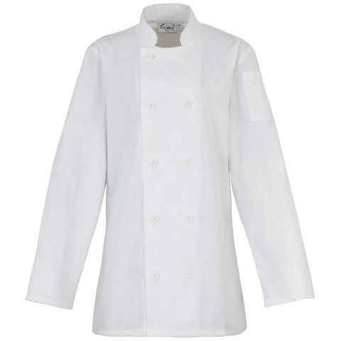 Premier Ladies Long Sleeve Chefs Jacket in White