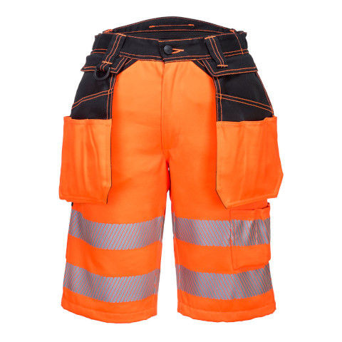 Portwest PW3 Hi-Vis Holster Pocket Shorts in Orange/Black