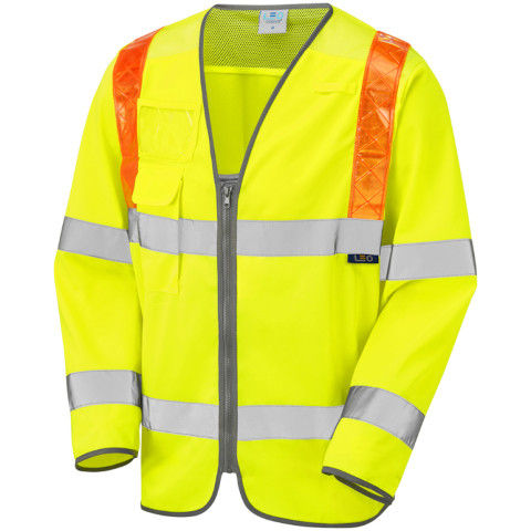 Leo Workwear Hi Vis Barbrook Orange Brace Sleeved Waistcoat in Hi-Vis Yellow