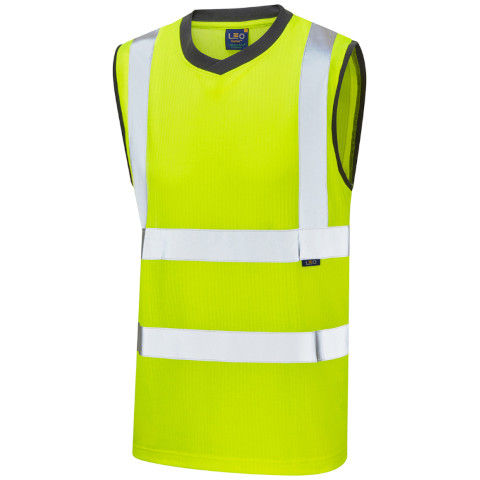 Leo Workwear Hi Vis Ashford Comfort EcoViz PB Sleeveless T-Shirt in Hi-Vis Yellow