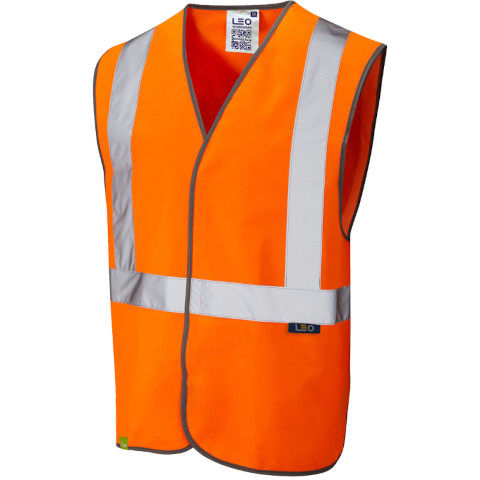 Leo Workwear Hi Vis Lapford Railway Hook & Loop Waistcoat in Hi-Vis Orange